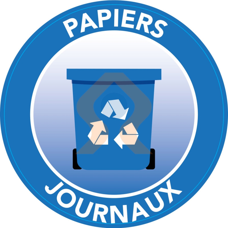 Autocollant tri poubelle bleu déchets papiers et journaux